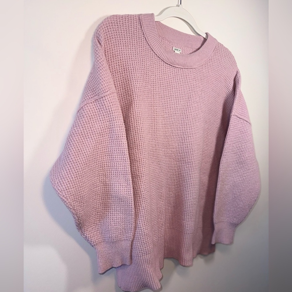 Aerie Women’s Pink Pullover Crew Neck Waffle Knit Sweater size Medium - Picture 3 of 14